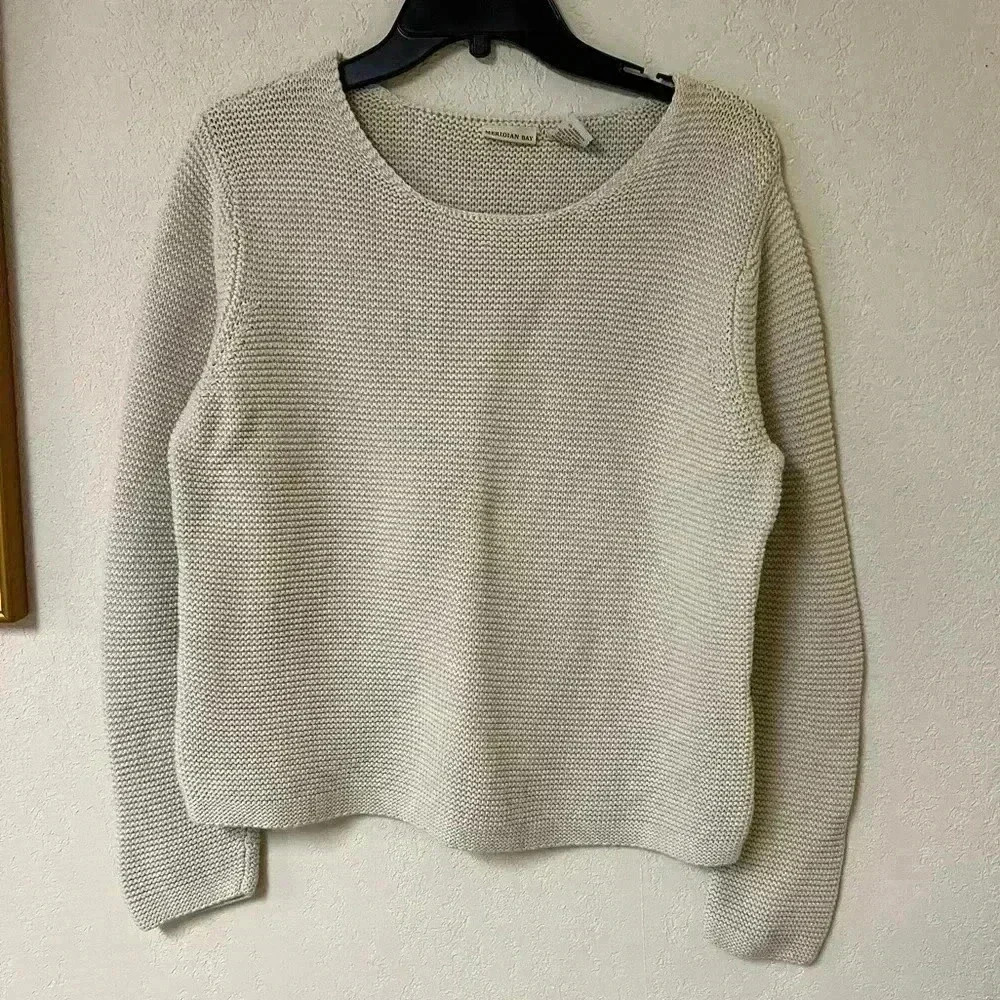 Meridian Bay Textured Cream Crewneck Sweater - EUC